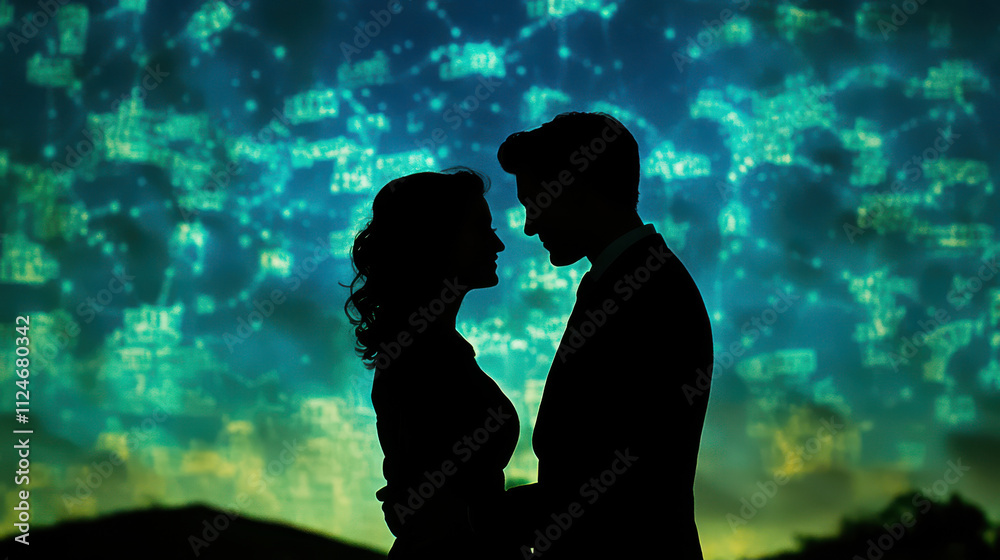 romantic silhouette of couple against starry backdrop romantic silhouette of couple against starry backdrop