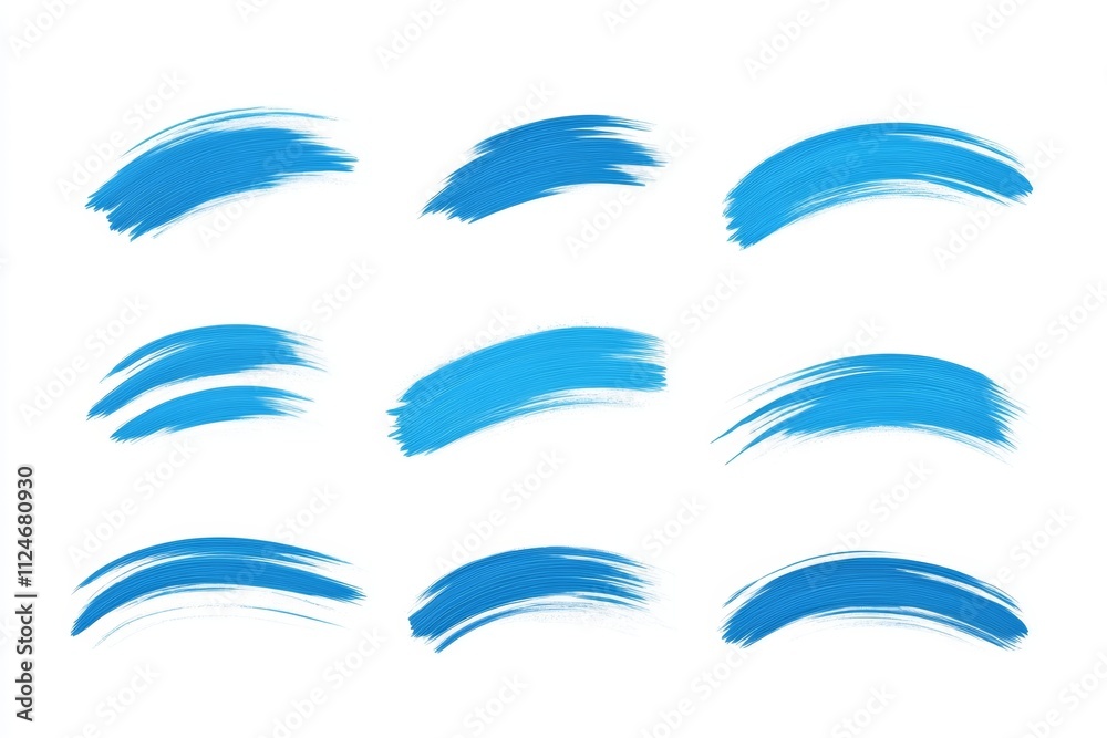 A set of blue brush strokes on a white background A set of blue brush strokes on a white background