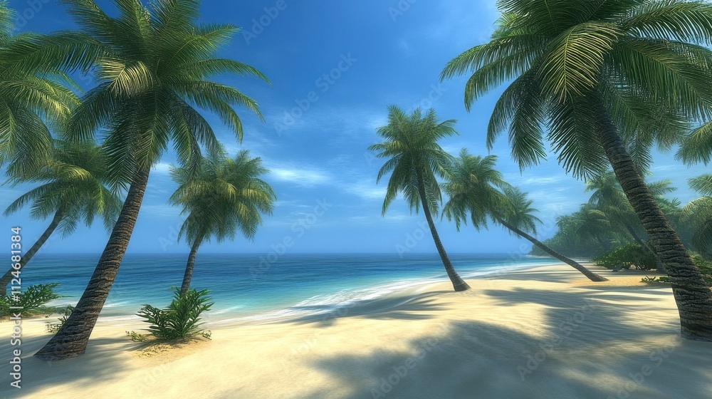 Tropical Beach Paradise with Swaying Palm Trees and Crystal Clear Waters Tropical Beach Paradise with Swaying Palm Trees and Crystal Clear Waters