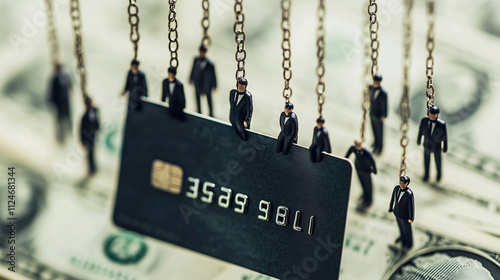 Banks control lives as puppets on strings in a conceptual visual of debt and financial pressure