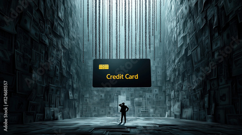 Exploring the dark side of credit and debt in modern society through a captivating visual metaphor. This artwork represents the struggles of debt and the influence of banks