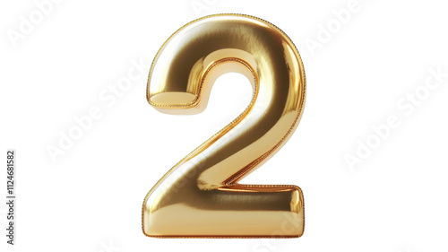 Stunning 3D Golden Numeral 2 on a Crisp White Backdrop Perfect for Celebrations and Special Events. on Transparent Background