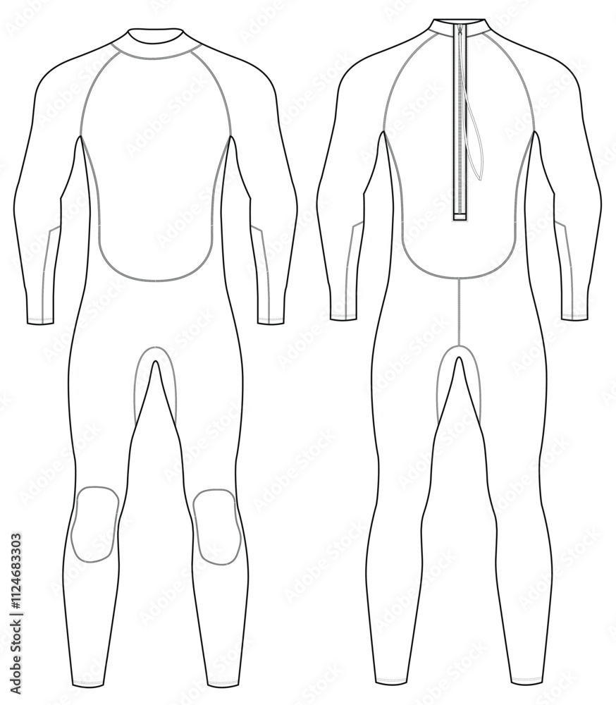 technical drawing of a men's wetsuit with a front zipper closure, Vector illustration design
technical drawing of a men's wetsuit with a front zipper closure, Vector illustration design