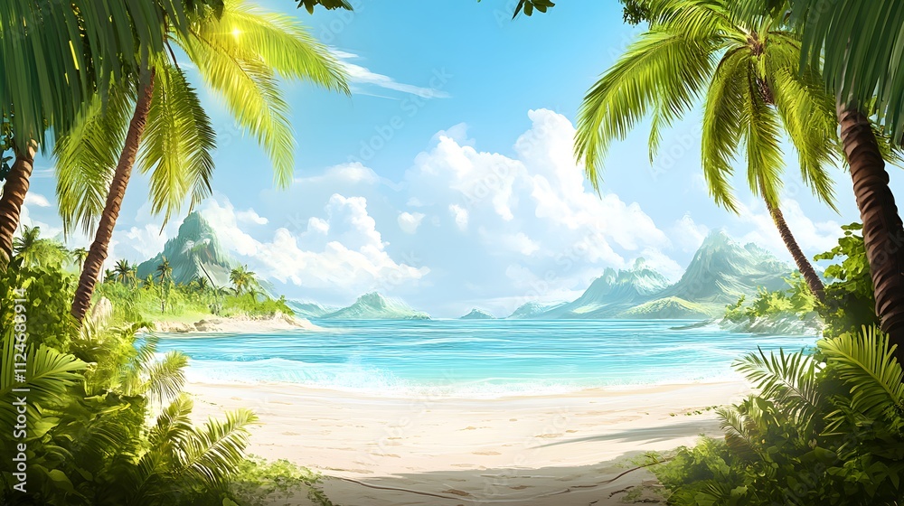 Fototapeta premium Summer vacation on a tropical island with beautiful beach and palm trees