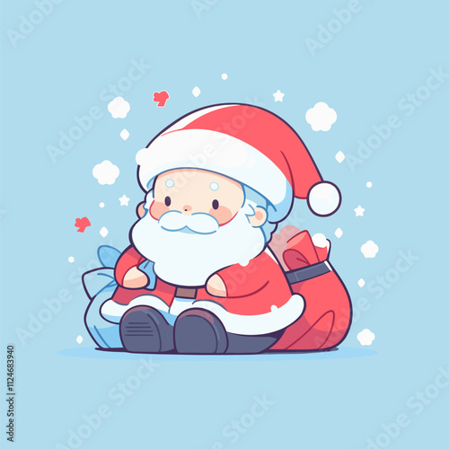 Cute Santa Character with Gifts in Cartoon Style. Cute Santa Vector.