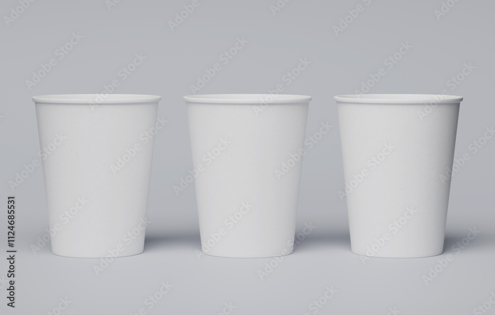 three white paper cups on the floor 3D render mock up image three white paper cups on the floor 3D render mock up image