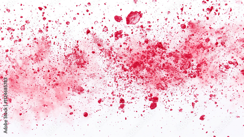 Colorful splashes of red powder create an artistic abstract pattern on a white background Colorful splashes of red powder create an artistic abstract pattern on a white background