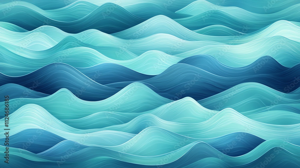 Fototapeta premium Abstract illustration of blue, teal and cream waves.