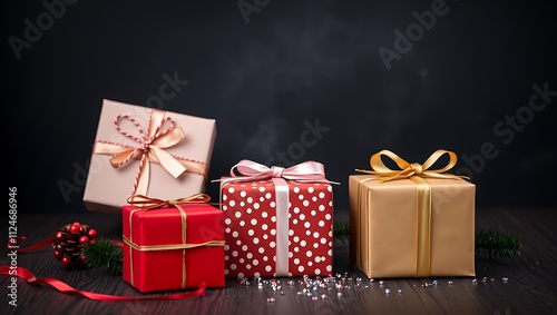 Beautiful gift box with ribbon, festival background