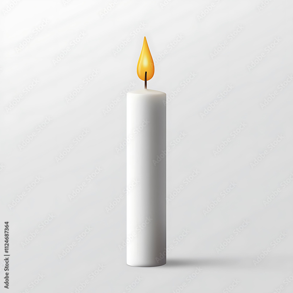 White plastic mini candle, yellow flame, white background, White plastic mini candle, yellow flame, white background,