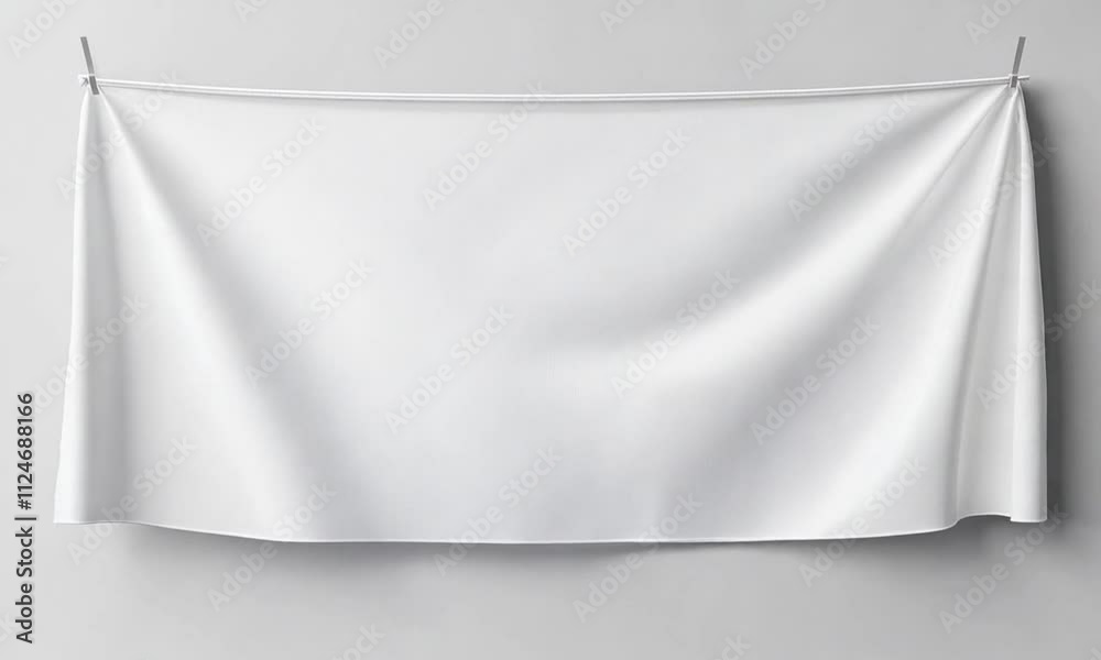 A plain white banner hanging against a neutral background, suitable for customization or display.
