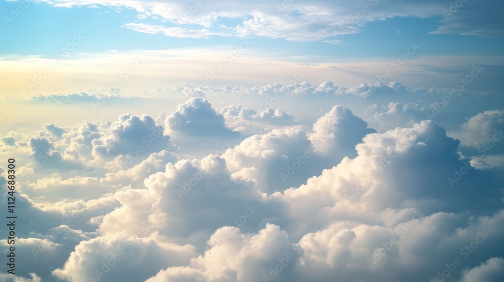 Naklejka premium A dreamy sky with soft white clouds gently floating across a pastel gradient background
