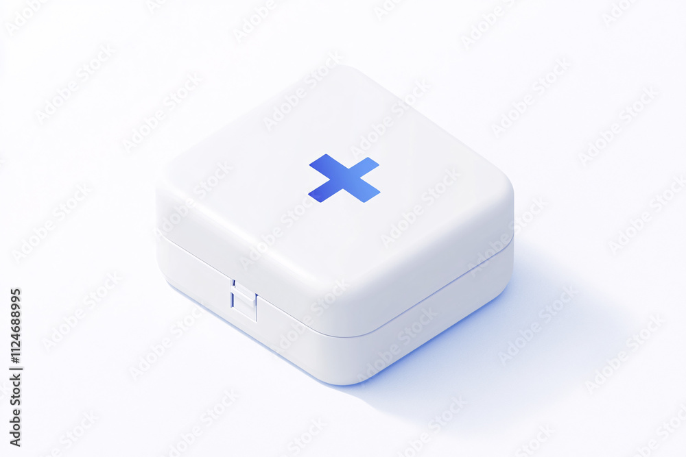 Compact white medical box featuring a blue cross symbol and smooth edges placed on a bright white surface
Compact white medical box featuring a blue cross symbol and smooth edges placed on a bright white surface