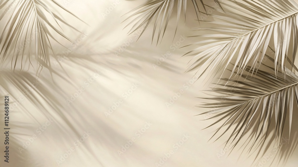Fototapeta premium Beige Background with Palm Fronds and Shadows
