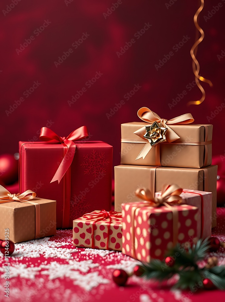 Obraz premium Beautiful gift box with ribbon, festival background