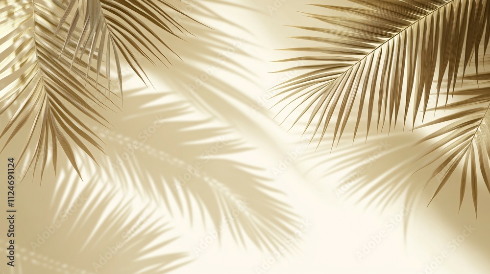 Fototapeta premium Dried Palm Leaves Cast Shadows On Beige Background