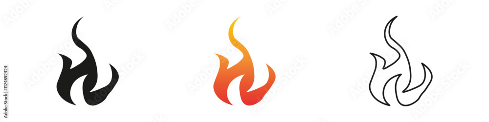 Creative designs of flames in various colors and styles. Fire icon vector set. Flame icon collection. Fire flame symbol. Black, gradient, line set Creative designs of flames in various colors and styles. Fire icon vector set. Flame icon collection. Fire flame symbol. Black, gradient, line set