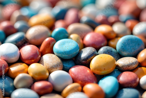 Trendy colorful small sea stone pebble background. Multicolored abstract beach nature pattern . AI GENERATIVE IMAGE