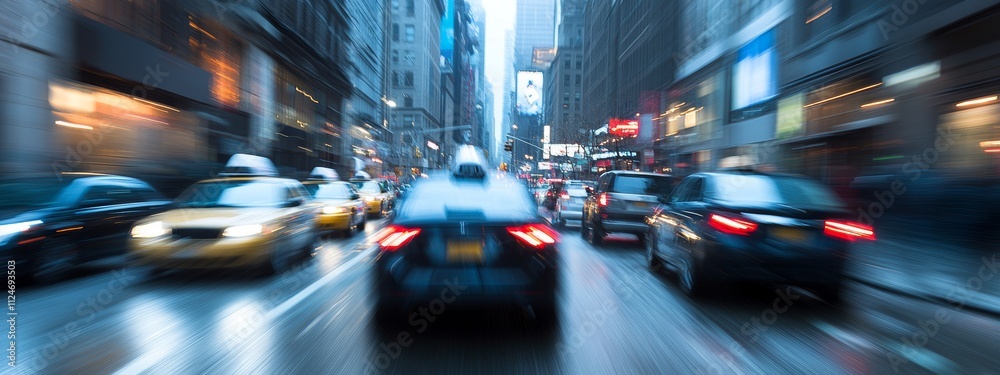 Blurred motion of cars on a city street at night in New York City, showcasing urban life, traffic flow, business travel, and modern transportation concepts. Blurred motion of cars on a city street at night in New York City, showcasing urban life, traffic flow, business travel, and modern transportation concepts.