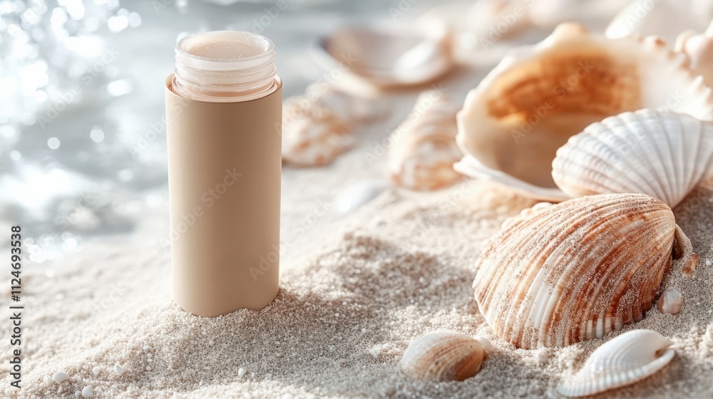 Fototapeta premium Beach Serenity: Natural Sunscreen and Seashells