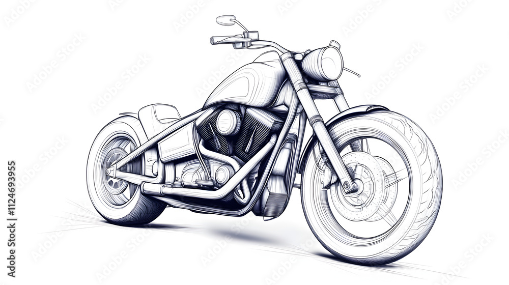 An abstract line drawing of a motorcycle, represented by smooth curves and straight lines only. Abstract motorcycle illustration. An abstract line drawing of a motorcycle, represented by smooth curves and straight lines only. Abstract motorcycle illustration.