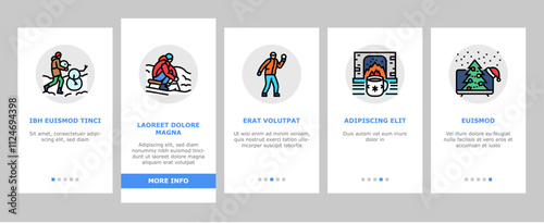 winter spend time onboarding mobile vector snow skiing, snowboarding sledding, ice skating, fireplace cocoa, blankets winter spend time illustrations