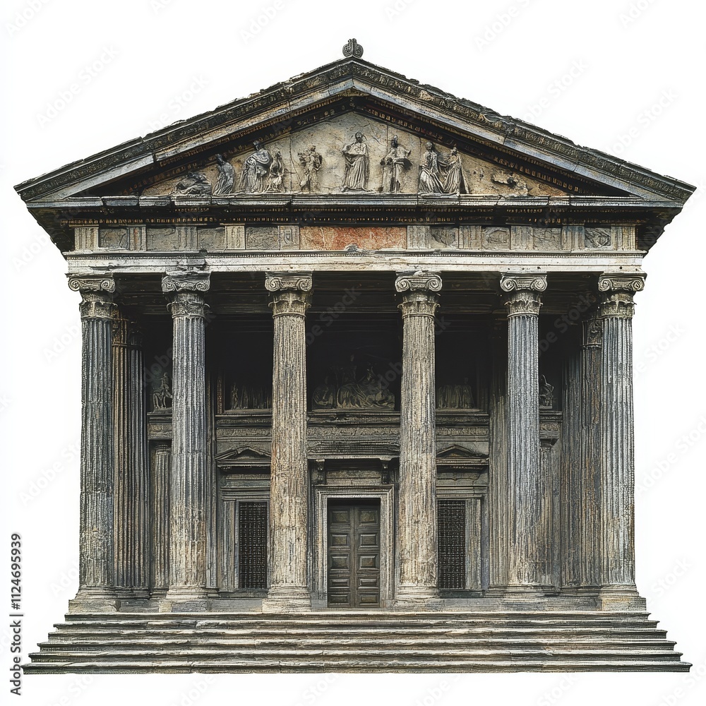 Obraz premium Ancient Greek architecture isolated on white, showcasing cultural heritage, classical design, and historical significance for education, art, and tourism.