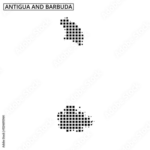Map outline of Antigua and Barbuda with black dots representing land mass