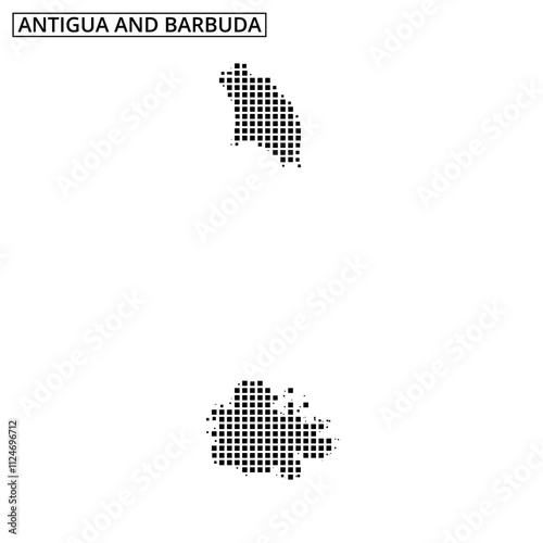 Map outline of Antigua and Barbuda with black dots representing land mass