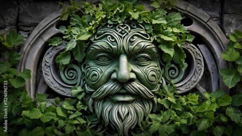 An artistic image of a Celtic Green Man, emphasizing its mythical and natural elements photo