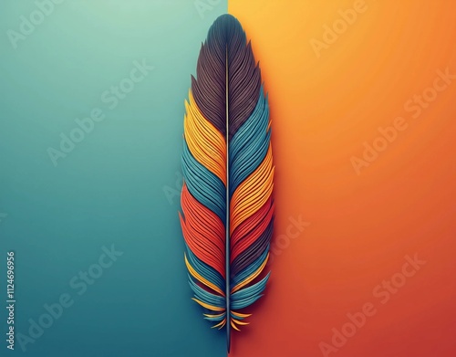 Nation indigenous peoples day concept, Colorful feather on minimslist color background photo