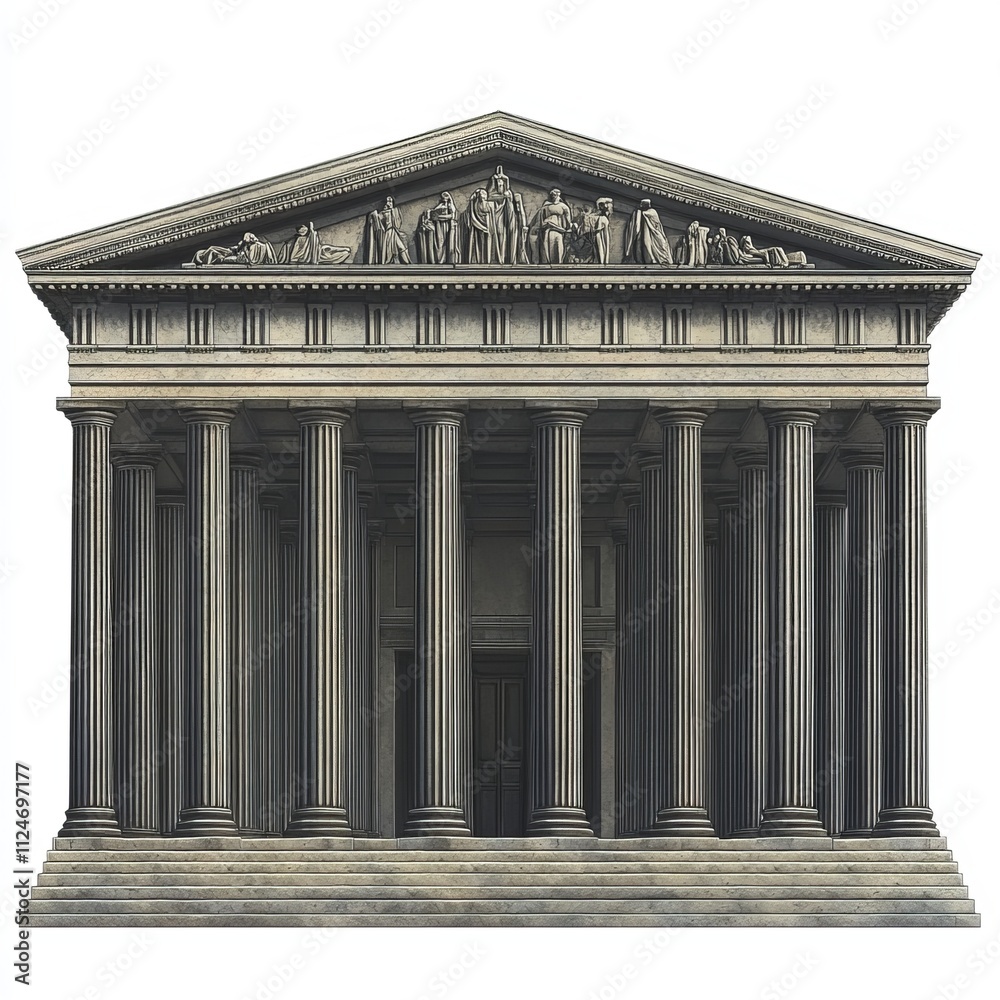Obraz premium Ancient Greek architecture isolated on white, showcasing cultural heritage, classical design, and historical significance for education, art, and tourism.