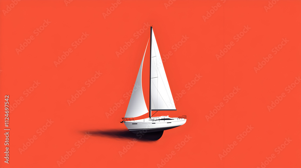 A clean illustration of a sailboat with minimalist sails, using just basic lines and shapes. Minimalist sailboat vector.