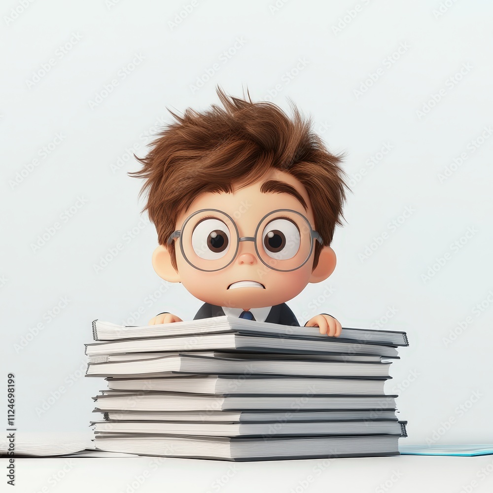 A young, animated boy with glasses looks overwhelmed by a stack of books, conveying a sense of curiosity and confusion in a lighthearted, cartoonish style. A young, animated boy with glasses looks overwhelmed by a stack of books, conveying a sense of curiosity and confusion in a lighthearted, cartoonish style.