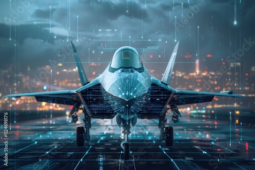 A modern military multi-role fighter, a concept of a combat aircraft coupled and commanded by artificial intelligence systems.