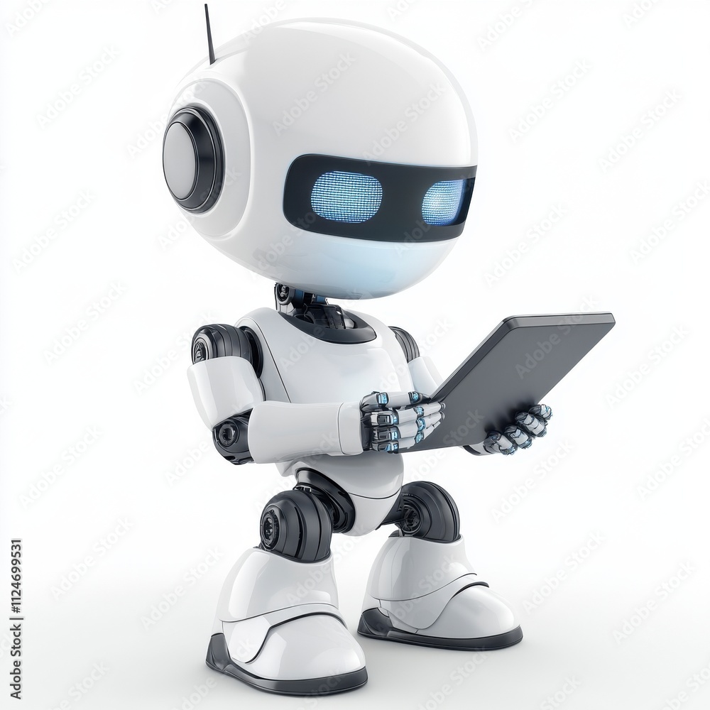 Intelligent AI robot engaged in tablet Intelligent AI robot engaged in tablet