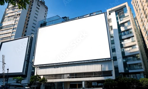 Two large blank billboards on a building, showcasing potential advertising space.