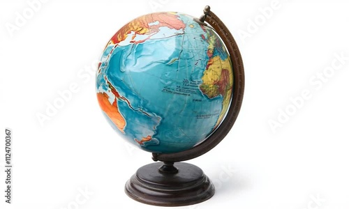 A colorful globe depicting world geography for educational and decorative purposes.