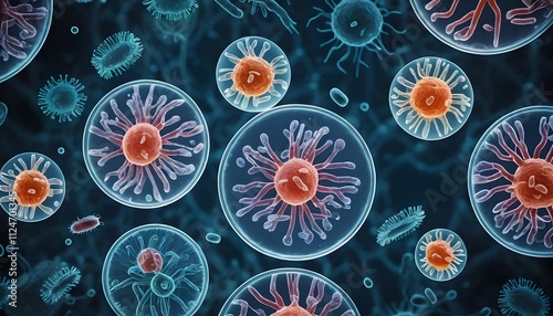 Foto A macro close-up shot of bacteria and virus cells in a scientific laboratory pet