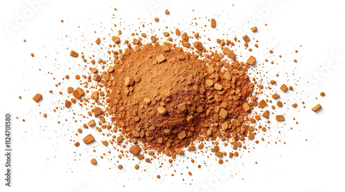 Rich Cocoa Powder and Particles Spreading on White Background