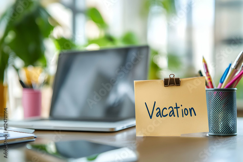 Vacation Reminder Illustration: Office Desk Setup