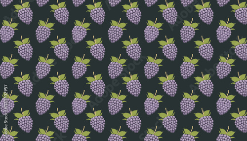 Seamless pattern with blackberries and leaves. Vector illustration.