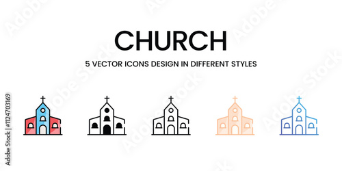 Church icons set in different style vector stock illustration