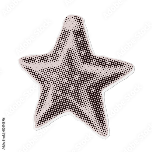 Star - Christmas torn out paper sticker in naive halftone collage style. Vector vintage clay toy.