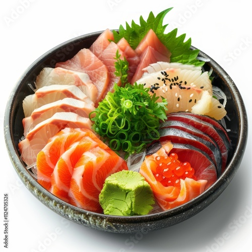 Japanese food sashimi isolated on white background. Mockup template