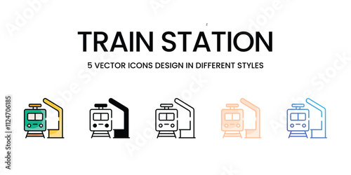 Train Station icons set in different style vector stock illustration