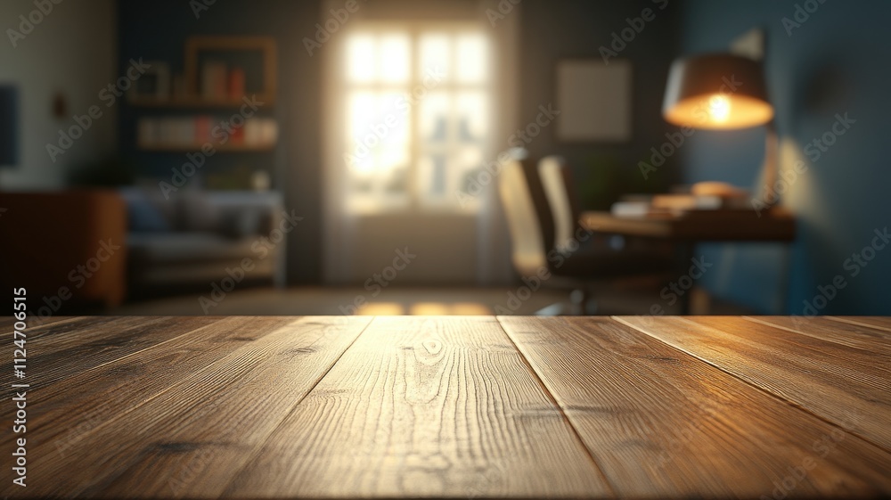 Elegant polished wooden table in cozy home office modern workspace setting relaxed atmosphere clear focus Elegant polished wooden table in cozy home office modern workspace setting relaxed atmosphere clear focus