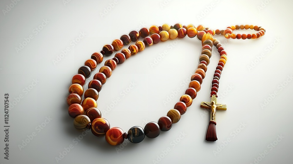 Arabian Rosary with Beads in Watercolor Style on a White Background Arabian Rosary with Beads in Watercolor Style on a White Background