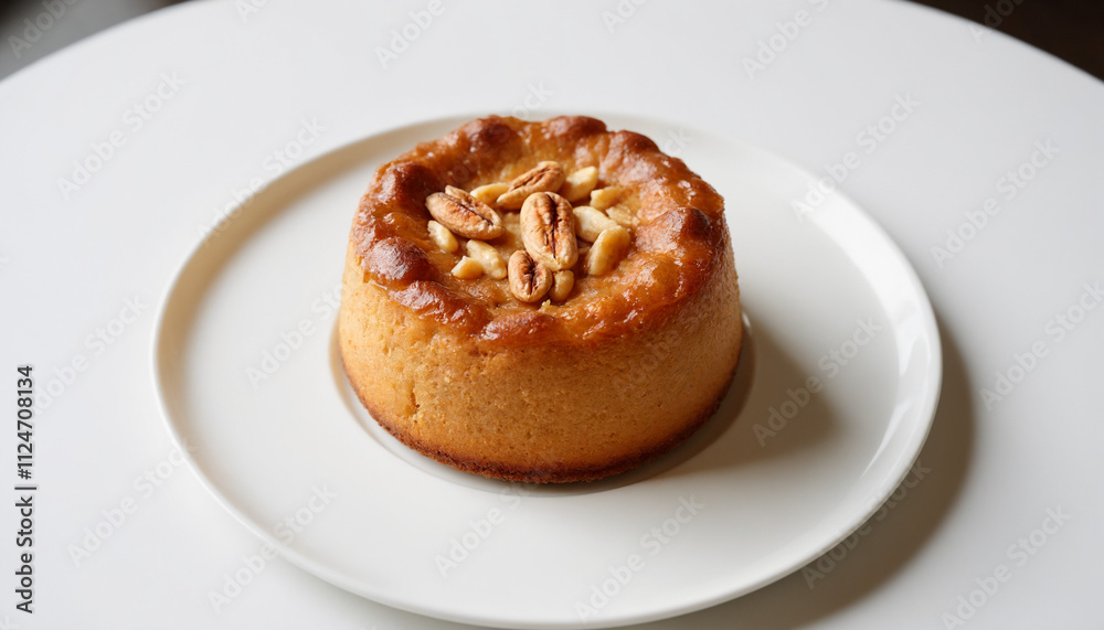 Nusstorte in minimalist style in golden-brown and white with copy space for dessert presentation Nusstorte in minimalist style in golden-brown and white with copy space for dessert presentation