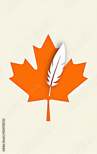 White feather and orange maple leaf are symbols used on National Day for Truth and Reconciliation in Canada annually nationwide across provinces._00001_